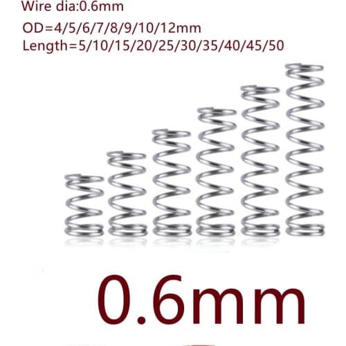 20pcs/lot 0.6mm 0.6x6mm Stainless steel compression spring wire diameter 0.6mm outer diameter 6mm length 10-50mm