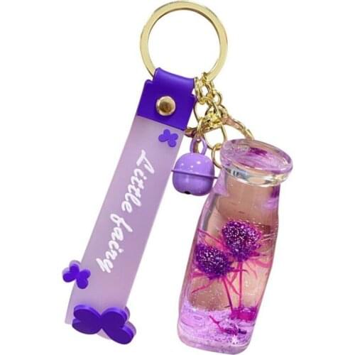 Creative Acrylic Liquid Floating Valentine Fruit Flower Diy Key Chain For Women Gift Cute Quicksand Bottle Keychain Bag Charm