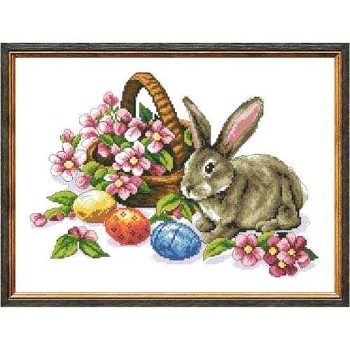 Bunny and easter eggs cross stitch kit 18ct 14ct 11ct unprint canvas cotton thread counted needlework thread embroidery set
