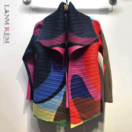 LANMREM multi color print patchwork turn-down collar fashion loose casual street wear coat for female autumn tide 2021 2A1461
