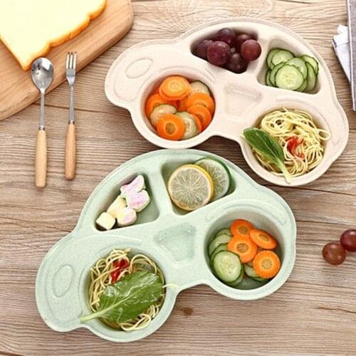 Cartoon Baby Toddler Plates Dish Food Fruit Tray Kids Car Shaped Bowl Wheat Straw Child Feeding Plate Tableware