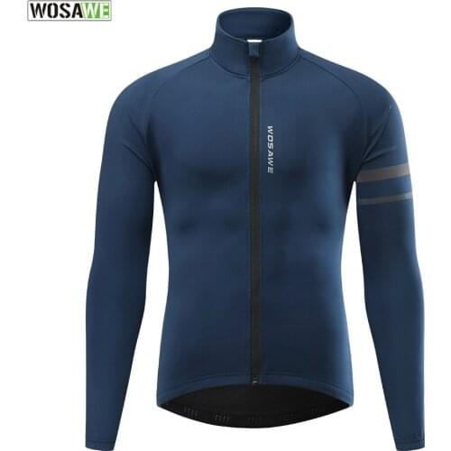 WOSAWE MensThermal Winter Cycling Jacket Fleece Lining Long Sleeve Jersey Windproof Running Riding Ciclismo Cycling Clothing