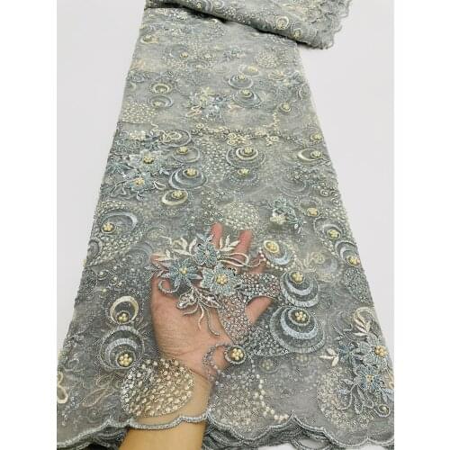 Nigerian Lace Fabric French Net Lace Fabric African Lace Fabric ZH-518686 High Quality Lace Fabric with beads For Party Dress