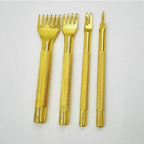 New 3mm Leather Craft Tool Hole Punches Lacing Stitching Punch Tool 1/2/4/6 Prong Gold High Quality