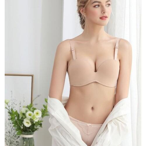 Solid Color Wireless Half Cup Seamless Bra with Removable Straps Push Up Underwear Women Lingerie White Black Skin B C D Cup