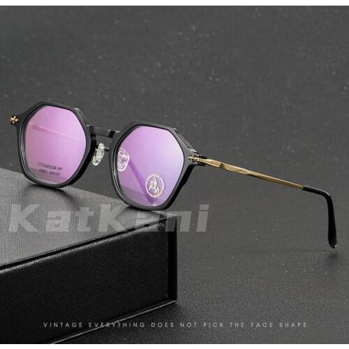 KatKani Pure Titanium Retro Plate Glasses Frame Men Small Face Polygonal Comfortable Optical Prescription Glasses Frame 09-9642