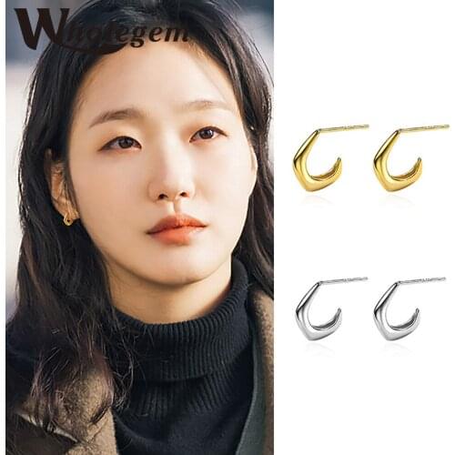 WHOLEGEM Fashion C Shape Glossy Metal Stud Earring 2021 New Trendy Gold Plated Women Korean Trend Jewelry