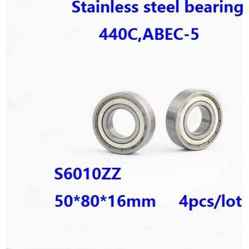 4pcs/lot S6010ZZ 50*80*16mm ABEC-5 Stainless steel bearing Double metal shielded cover Deep Groove Ball bearing 440C