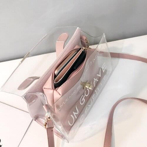 Transparent Bag Clear PU Jelly Small Tote Summer Letters Beach Bag Messenger Bags Female High Quality Crossbody Shoulder Bags