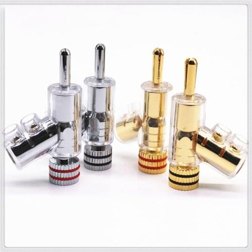 PURELIN 4pcs Hi-end Brass Copper Plated Gold or Rhodium Gun-type Audio Video Speaker Adapter 6mm banana connector Audio Plug Ja