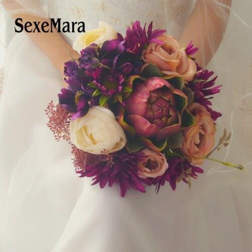SexeMara Purple, green mail Meat plant Wedding Bouquets bride holding flower waterfall hand flower wedding bouquet