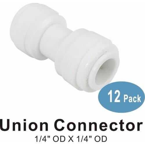 Union Connector 1/4-Inch x 1/4-Inch OD Quick Connect RO System and Water Filter Fittings -12 PACK