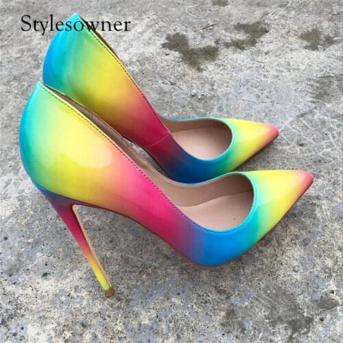 Stylesowner New Design Hand-made Popular Trends High Heels Woman Pumps Patent Leather Pointed Toe Thin Heels Classic Party Pumps
