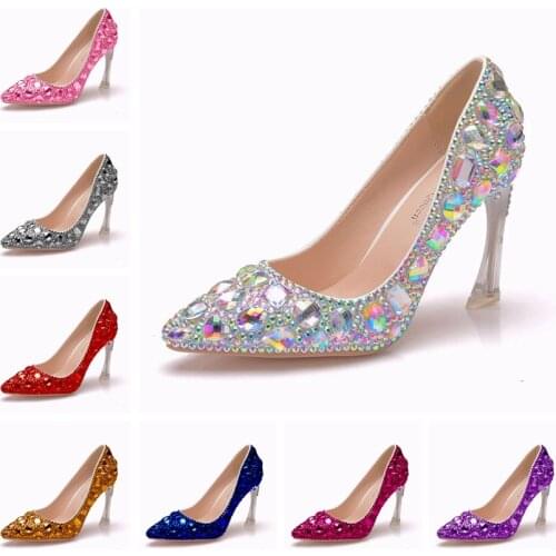 Crystal Queen Shoes Cinderella Women Heels Evening Party Glittering high heels Custom Silver Rhinestone Wedding Pumps 9cm