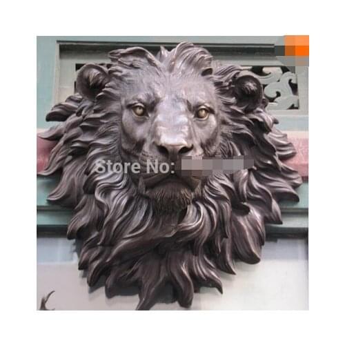 WBY+++ FREE SHIPPING 42CM WEST ART PURE BRONZE SCULPTURE CARVINGS FIERCE BEAST OF PREY LION HEAD FIGURINE