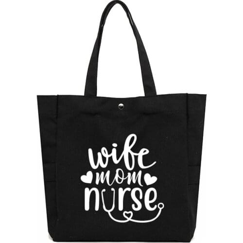 Wife Mom Nurse Printed Tote Bag Mothers Day Gift Women Large Capacity Shopping Bag Shopper Nursing Work Bag