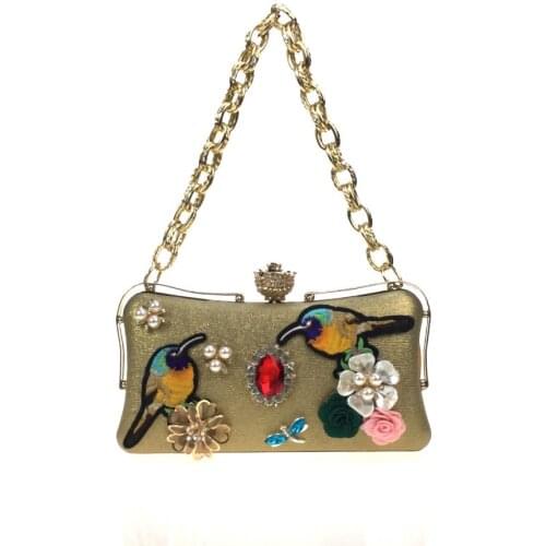 Women Evening Bag PU All Seasons Wedding Event/Party Formal MinaudiereRhinestone Satin Flower Pearl Detailing Metal Chain Floral