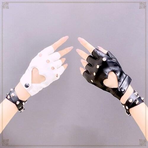 Goth Faux Leather Gloves Gothic Lolita Harajuku Dark Punk Girl Jk Riding Rock Hollow Leather Gloves Half Finger Unisex Adult