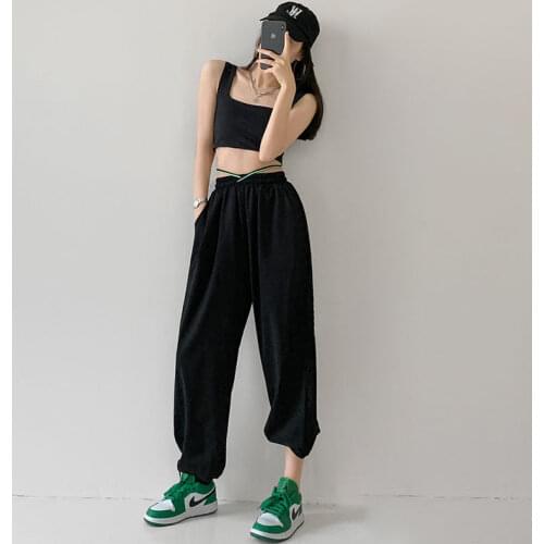 MINGLIUSILI Korean Style Sweatpants New Summer 2021 Fashion Joggers Women Streetwear Casual Letter Print High Waist Pants