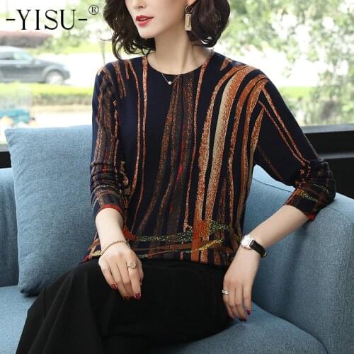 YISU fashion Sweater 2019 Spring Autumn Warm Pullovers Sweater Women stripe Printed Sweaters Female soft Knitted sweaters