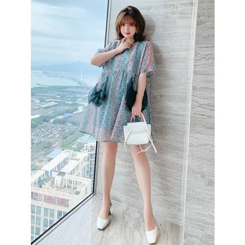 High quality Splicing small round collar gradient printing loose bowknot dolls dress women new summer dress