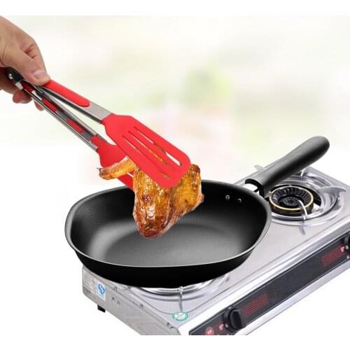 1pcs Salad Serving BBQ Tongs Non-Stick Kitchen Tongs Silicone Pizza Bread Steak Clip Stainless Steel Handle Utensil