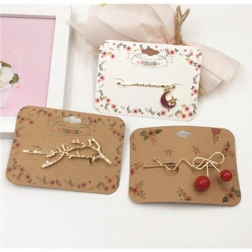 24 pcs 9.7x7cm various styles kraft paper hairpin DIY'handmade with love'jewelry display card accepts customization