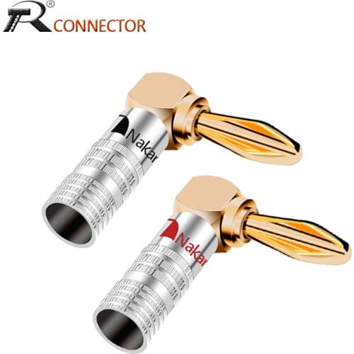 2PCS/1Pair Right Angle Nakamichi Banana Connector 4mm Banana Plugs Double screws locking, no soldering, 90 Degree Angel