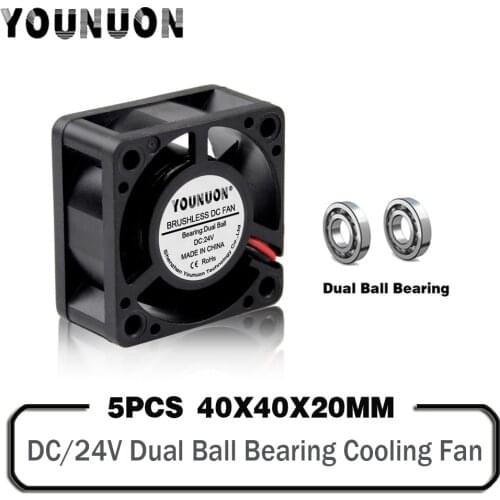 5Pcs YOUNUON DC 24V 40x40x20mm 40mm Dual Ball Bearing Brushless Radiator Cooling Fan 4020B 4cm humidifier Cooler Fan