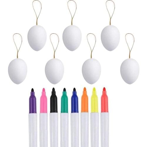 50pcs DIY Easter Eggs 8pcs Color Pens White Plastic Eggs for DIY Painting and Decorating Easter Decoration