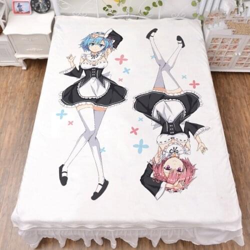 Anime Re -Zero kara Hajimeru Isekai Seikatsu character sexy girl Ram & Rem bed milk fiber sheet & flannel blanket 150x200cm