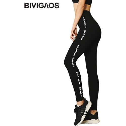BIVIGAOS Spring Autumn Modal High Elastic Letters Fashion Workout Leggings Sports Rhythm Printing Sexy Black Leggings For Women