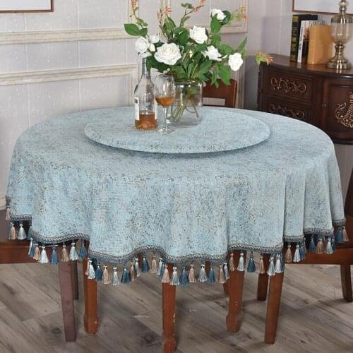 Large Tassel Pattern Solid round Tablecloth Blue plain Writing Desk Balcony Elegant Customizable rectangular table cloth tapete