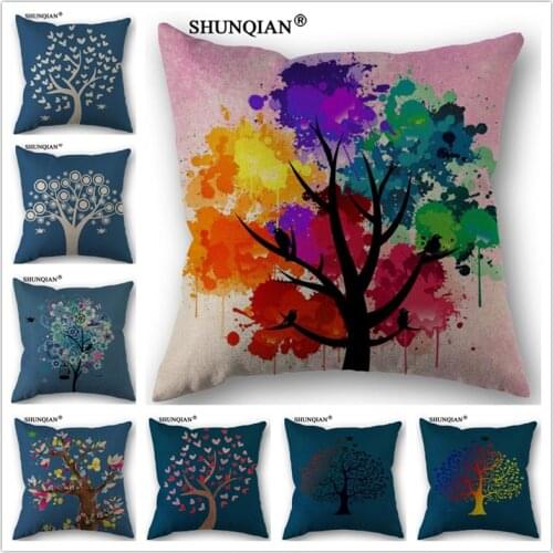 Linen Cotton Color tree Pillow Cover Custom Print Home Decorative Throw Pillows Cases 45x45cm one side C4128