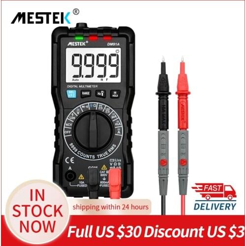 MESTEK Mini Digital Multimeter DM91A/S 9999 Counts True RMS Auto Range AC/DC Volt Amp Ohm Diode Continuity Capacitance Tester