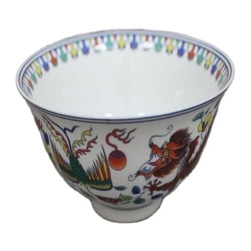 Do the old antique antique collection Qianlong polychrome furniture craft gift dragon bowl