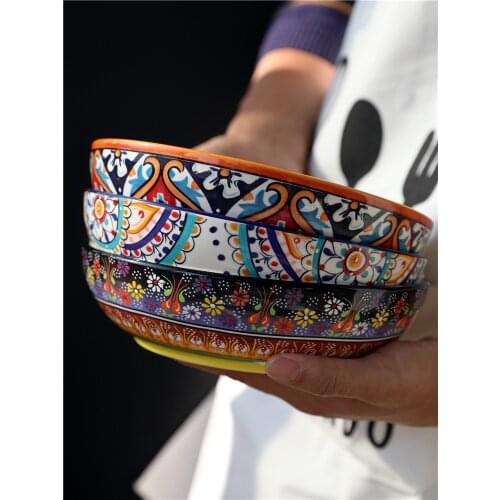 European ceramic tableware household soup bowl noodle bowl cover rice bowl salad bowl creative dinner plate MJ61102