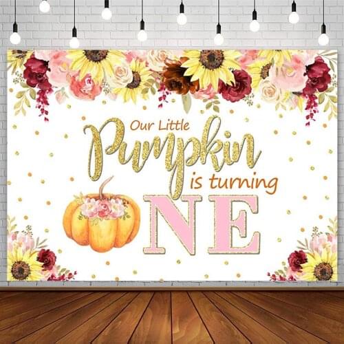 Autumn Pumpkin Backdrops Girl 1st Birthday Party Pink Flower Gold Dots Photography Background Photo Studio Props Decor Photozone