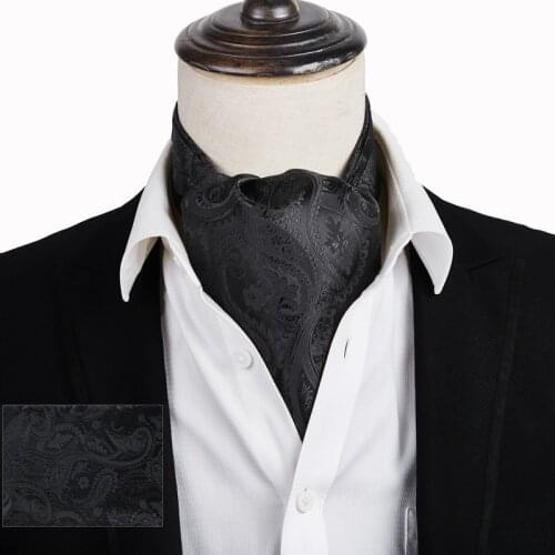 Ikepeibao 5Sets/Lot Black Gold Paisley Jacquard Woven Cravat Formal Self Tie Ascot Hanky Set (Mix Design Accept)