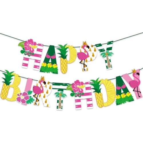 Hawaiian Birthday Party Banner Decoration Tropical Pineapple Aloha Garland Pennant for Summer Beach Luau Birthday Party Supplies