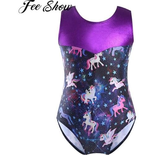 Kids Girls Ballet Dance Leotard Bodysuit Performance Dancewear Sleeveless Scales Printed Splice Exercise Gymnastics Jumpsuit