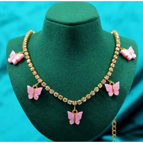 2020 Korean Fashion Butterfly Pendant Necklace for Women Gold Color Crystal Chain Choker Necklace Luxury Jewelry Party Gift
