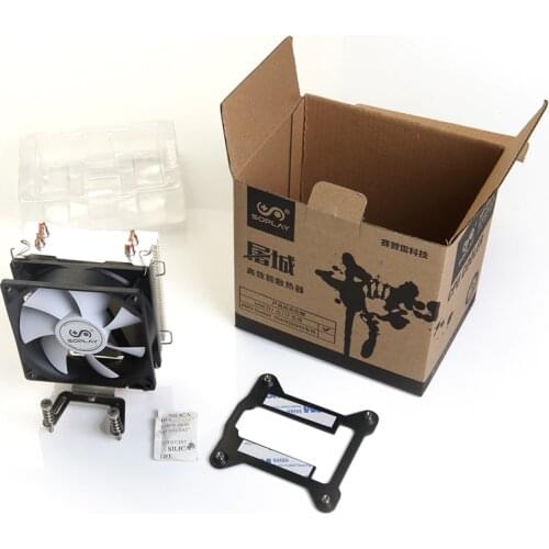 SOPLAY CPU Cooler 2 Heatpipes TDP 95W with PWM 3 pin 800-2000RPM 90mm Cooling Fan High Performance Silent Radiator