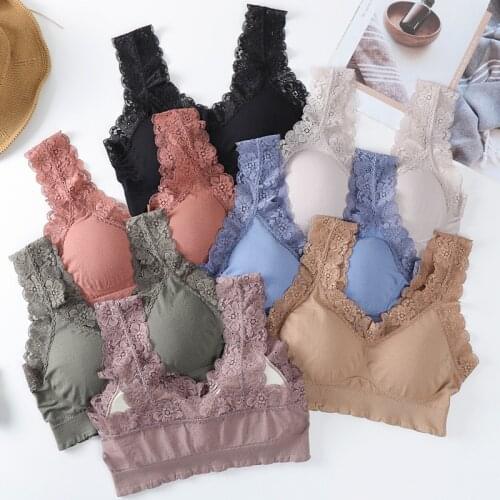 Linbaiway Women Wireless Push Up Bras Sexy Lingerie Seamless Hollow Soft Lace Bras Beauty Back Wide Strap Sports Bralette