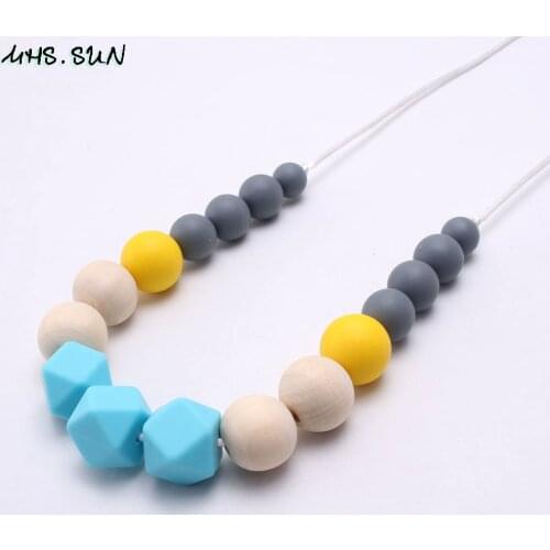 MHS.SUN Cute Silicone Beads Necklace For Baby Mom Teething Chewable Silicone Necklace BPA Free Nursing Jewelry Food Grade