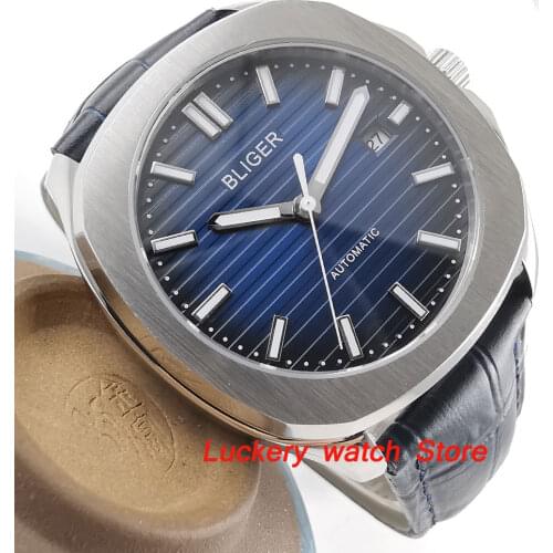 39mm Bliger blue dial luminous mens watch saphire glass Automatic mens watch-BA115
