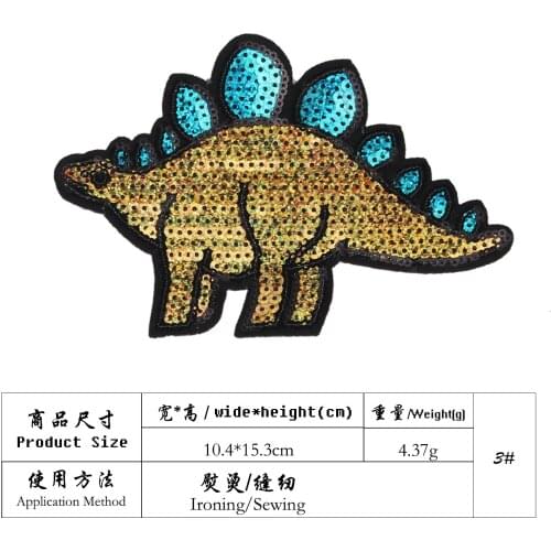 Patches for clothing Diy Dinosaur family Sequined Sequins T-shirt Womens Fashion Tops Shirt Womens Iron on Patch Clothes
