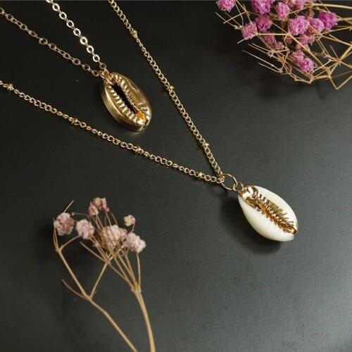 Stainless Steel Layered Necklace Shell Necklace Pearl Shell Necklace Ladies Beach Travel Holiday Necklace Jewelry Gift