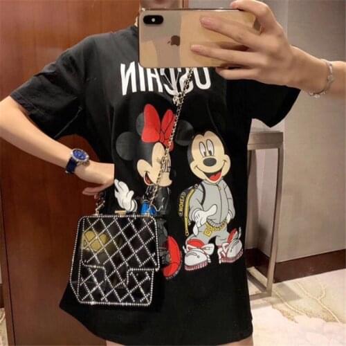 New Summer Mickey T-shirt Short-Sleeved Female Mickey Mouse Cartoon Print Half-Sleeved Fashion All-Match Loose Neck Round Top