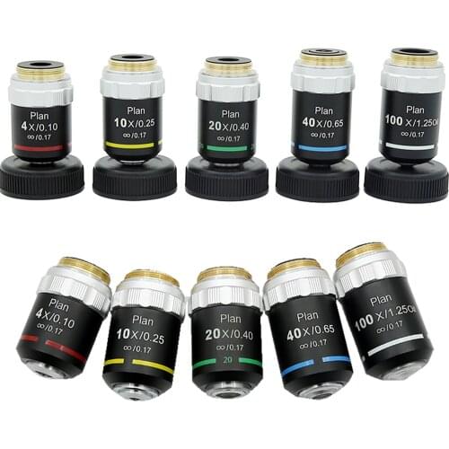 4X 10X 20X 40X 100X Achromatic Infinity Objective Lens with RMS Mounting for Biological Microscope Zeiss Olympus Microscope